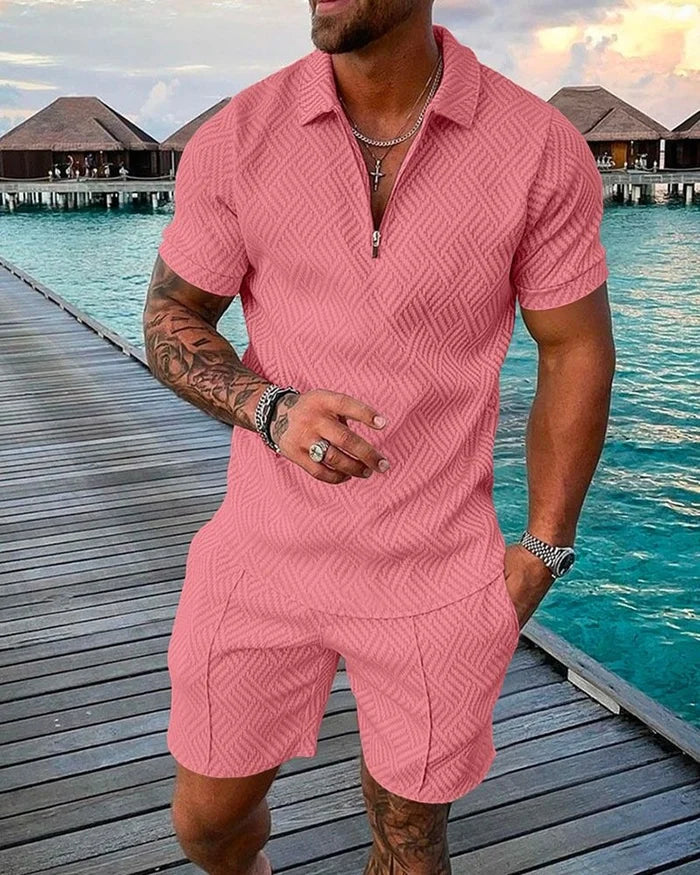 H&C-Saf Pembe Polo Gömlek Ve Şort Takımı
