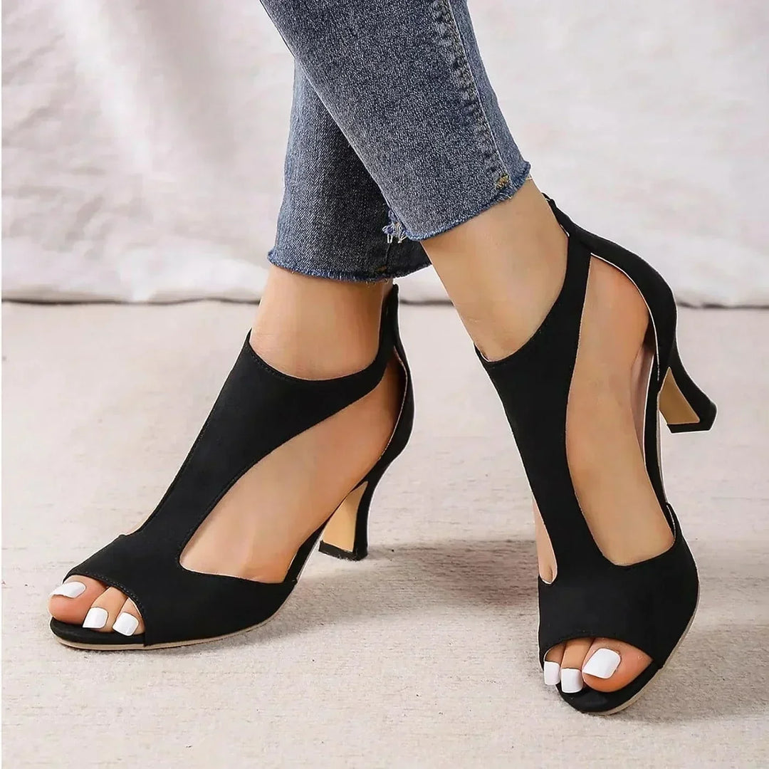 Bella - Şık Arka Fermuarlı Stiletto Sandaletler