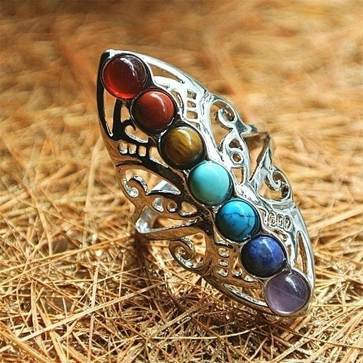 Gümüş Doğal Taşlı Ayarlanabilir Boho Yüzük