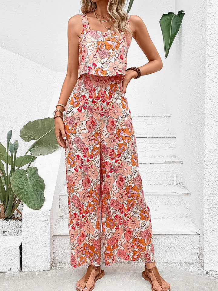 Sandra - Çiçekli Geniş Paça Tulum