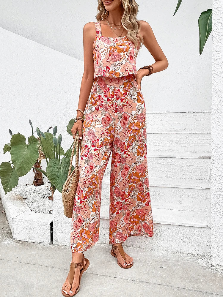 Sandra - Çiçekli Geniş Paça Tulum