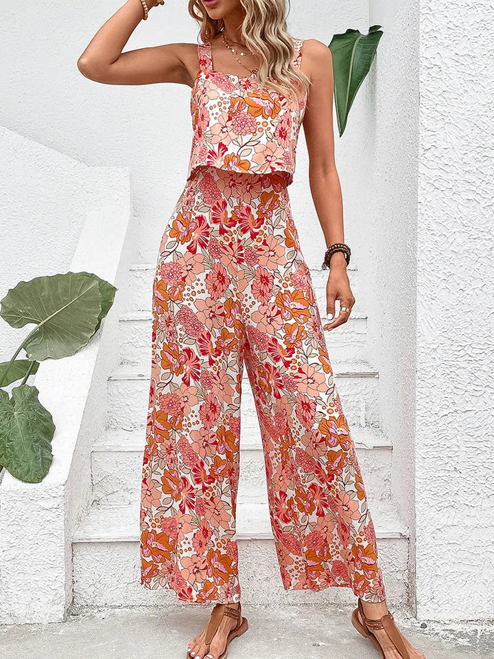 Sandra - Çiçekli Geniş Paça Tulum