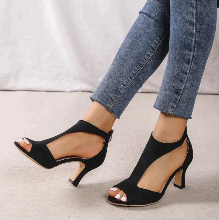 Bella - Şık Arka Fermuarlı Stiletto Sandaletler